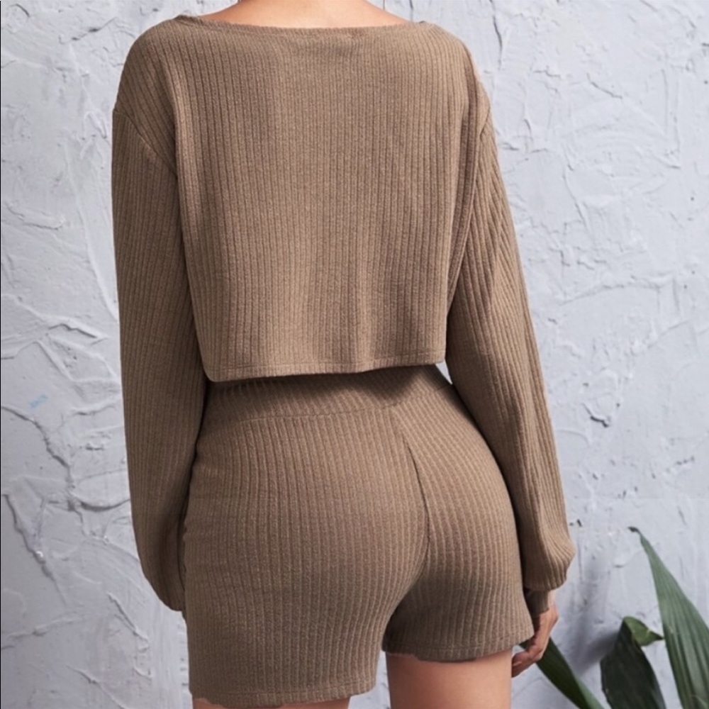 Drop Off Shoulder Ribbed Top and Shorts Lounge Set - Picture 7 of 14